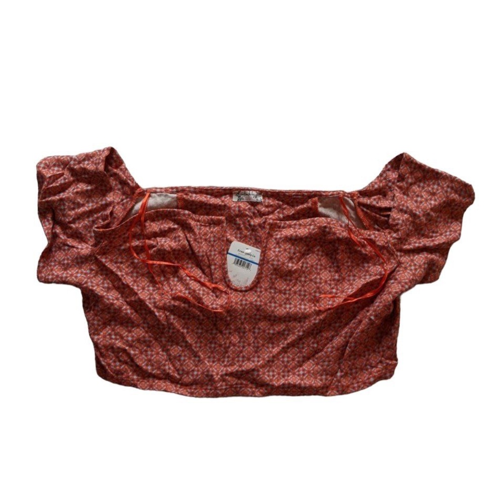 Free People Orange Coral Print Off the Shoulder Crop Top - Picture 2 of 3
